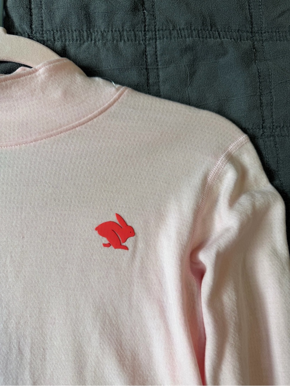 Rabbit Light Pink Women's Crewneck Sweater with Red Bunny Accent